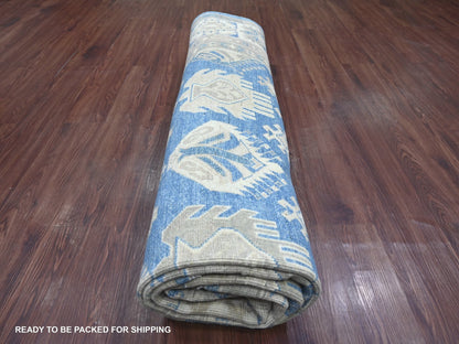 Blue 7'10" x 9'7" Kazak Hand knotted Wool Rug - Sku: O022716
