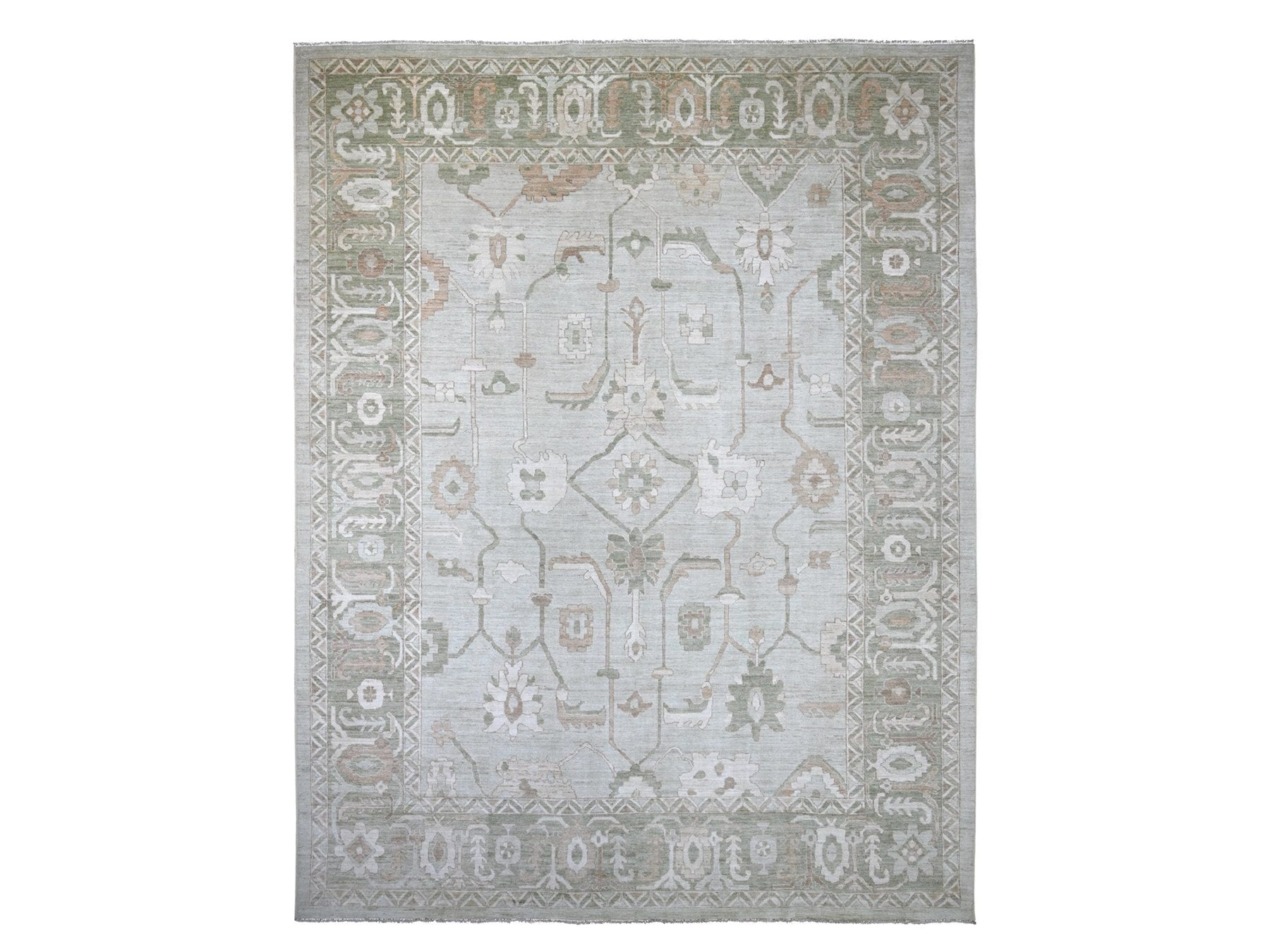 Green 12'0" x 15'7" Oushak And Peshawar Hand knotted Wool Rug - Sku: O022719