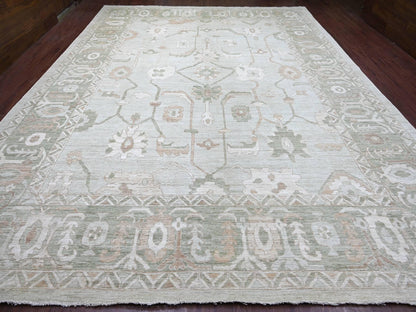 Green 12'0" x 15'7" Oushak And Peshawar Hand knotted Wool Rug - Sku: O022719