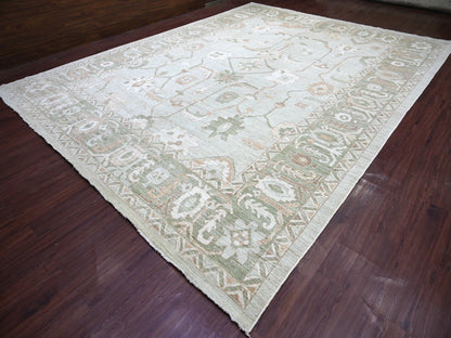 Green 12'0" x 15'7" Oushak And Peshawar Hand knotted Wool Rug - Sku: O022719