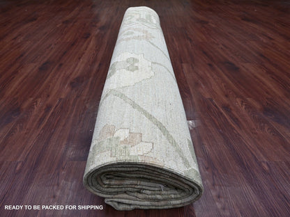 Green 12'0" x 15'7" Oushak And Peshawar Hand knotted Wool Rug - Sku: O022719