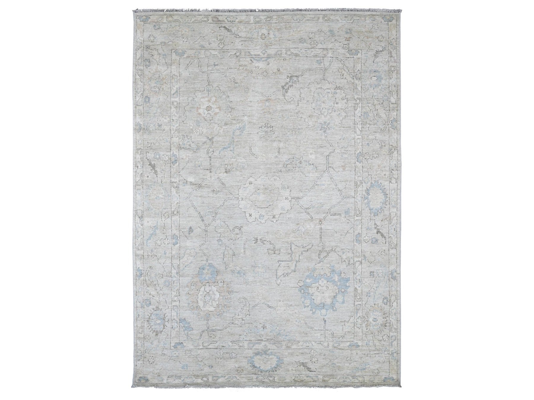 Grey 6'1" x 8'10" Oushak And Peshawar Hand knotted Wool Rug - Sku: O022721