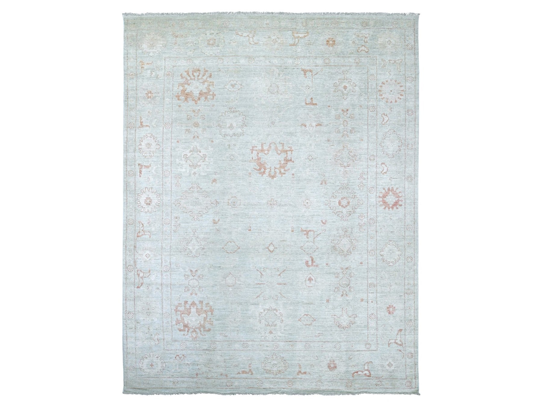 Green 8'9" x 11'8" Oushak And Peshawar Hand knotted Wool Rug - Sku: O022722