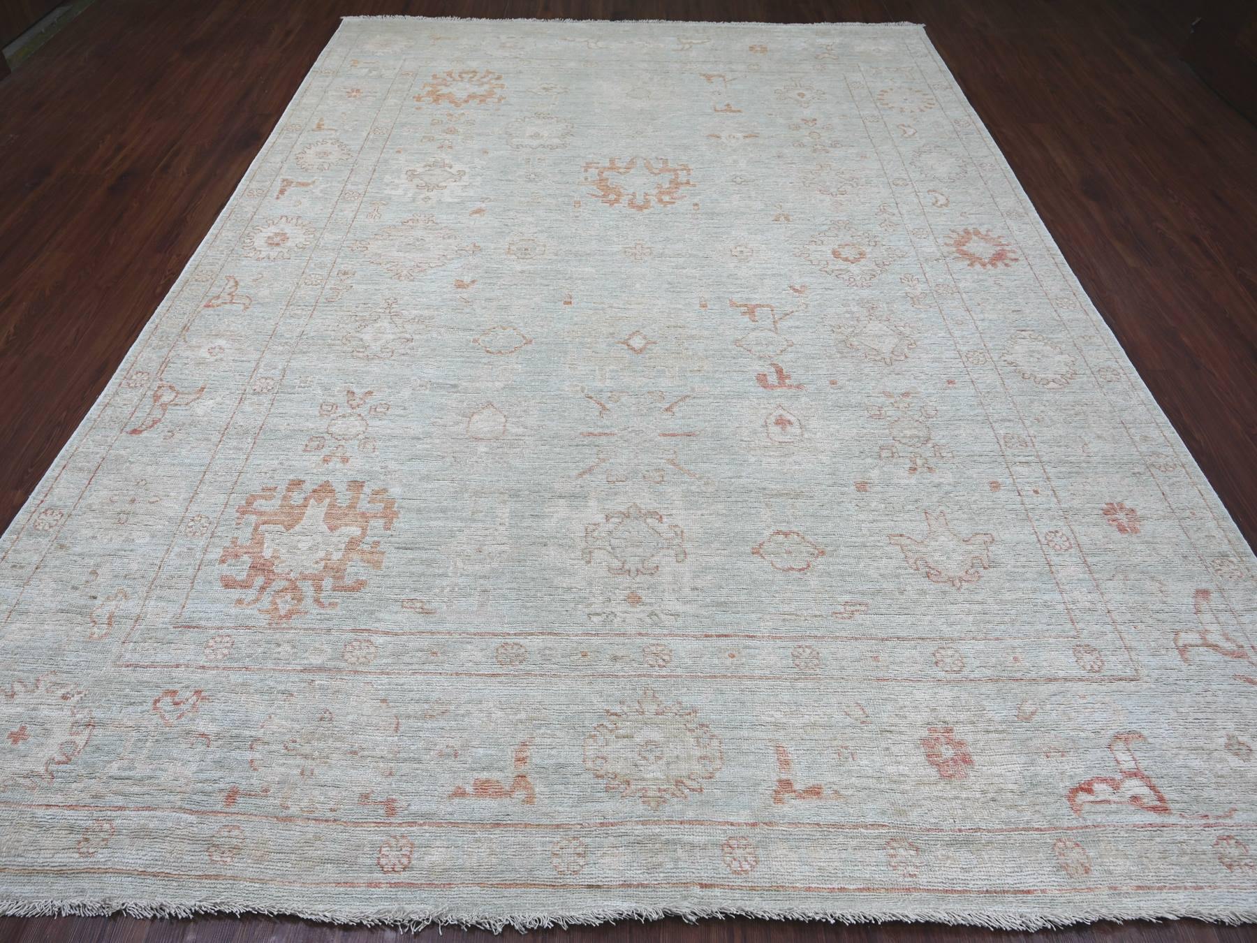 Green 8'9" x 11'8" Oushak And Peshawar Hand knotted Wool Rug - Sku: O022722