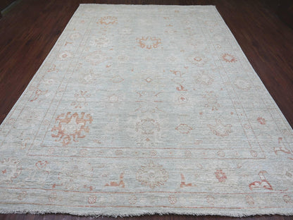 Green 8'9" x 11'8" Oushak And Peshawar Hand knotted Wool Rug - Sku: O022722
