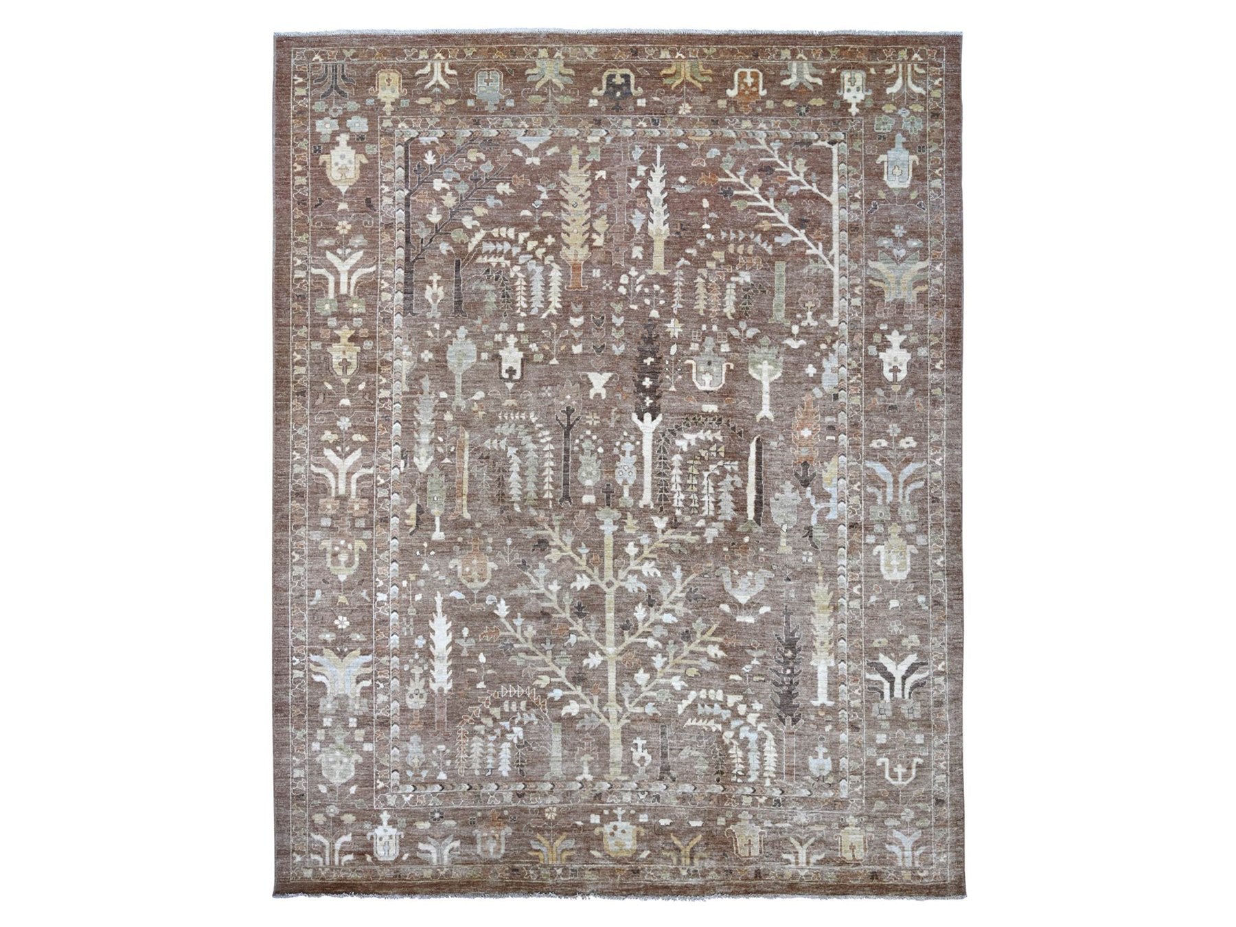 Brown 9'6" x 11'8" Oushak And Peshawar Hand knotted Wool Rug - Sku: O022724