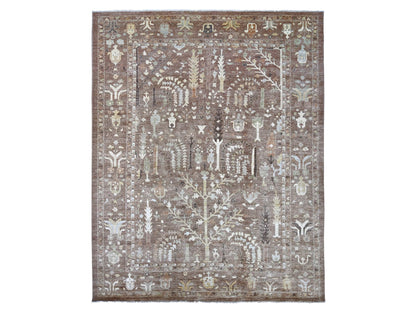 Brown 9'6" x 11'8" Oushak And Peshawar Hand knotted Wool Rug - Sku: O022724