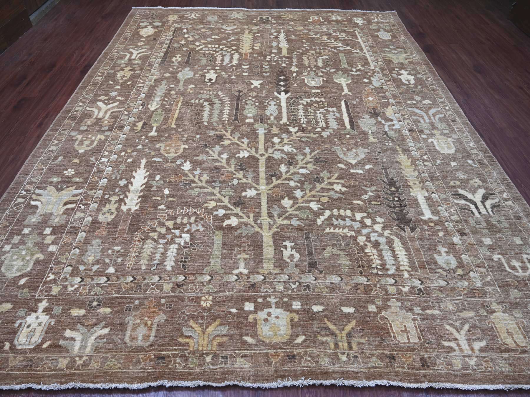 Brown 9'6" x 11'8" Oushak And Peshawar Hand knotted Wool Rug - Sku: O022724