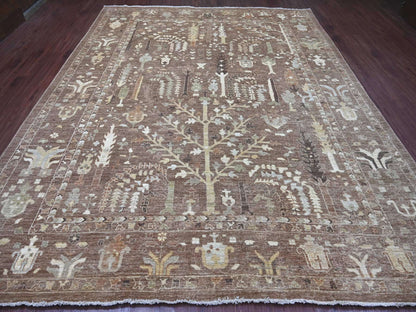 Brown 9'6" x 11'8" Oushak And Peshawar Hand knotted Wool Rug - Sku: O022724