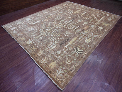 Brown 9'6" x 11'8" Oushak And Peshawar Hand knotted Wool Rug - Sku: O022724