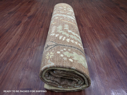 Brown 9'6" x 11'8" Oushak And Peshawar Hand knotted Wool Rug - Sku: O022724