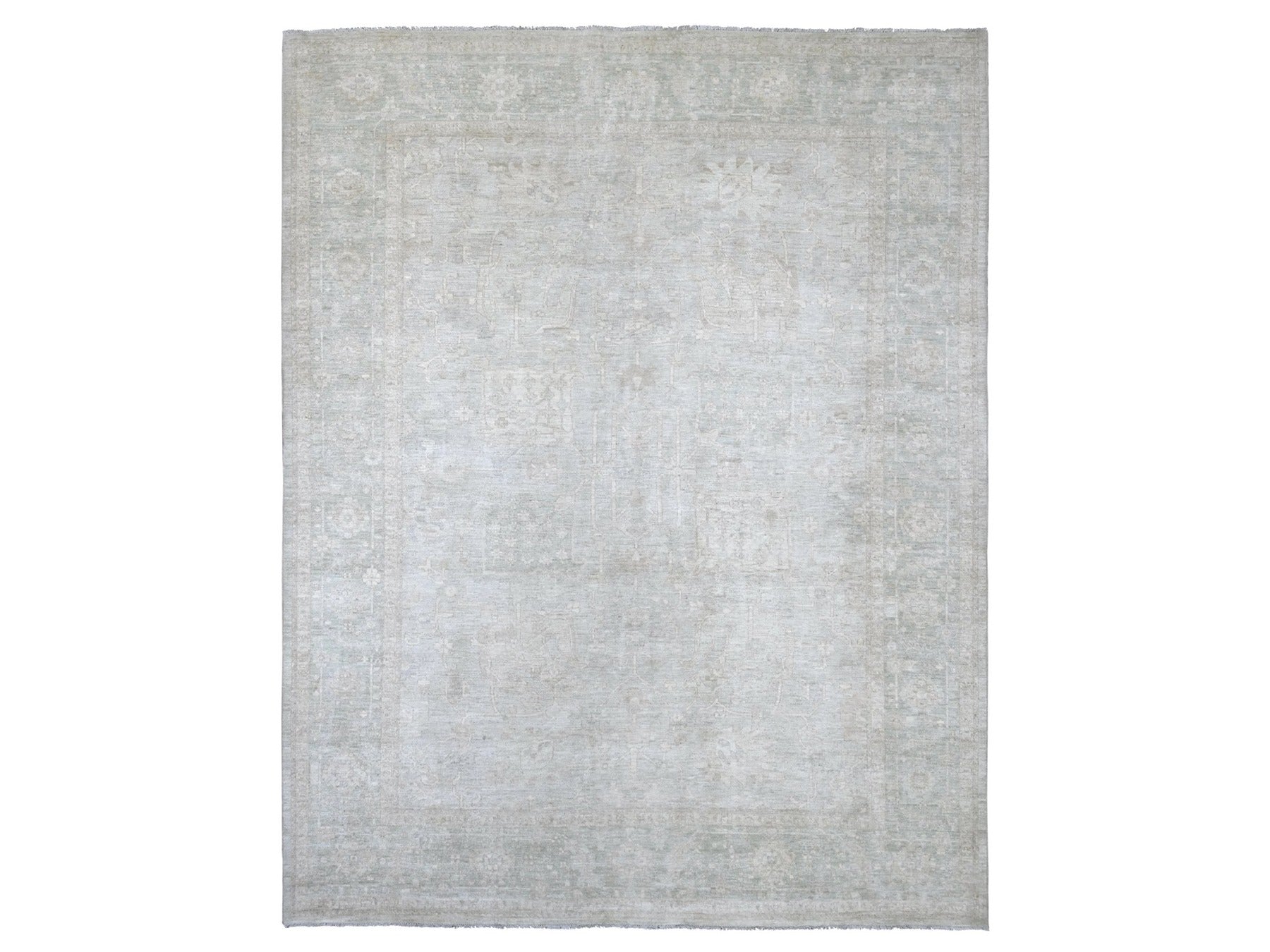 Grey 9'2" x 11'6" Oushak And Peshawar Hand knotted Wool Rug - Sku: O022732