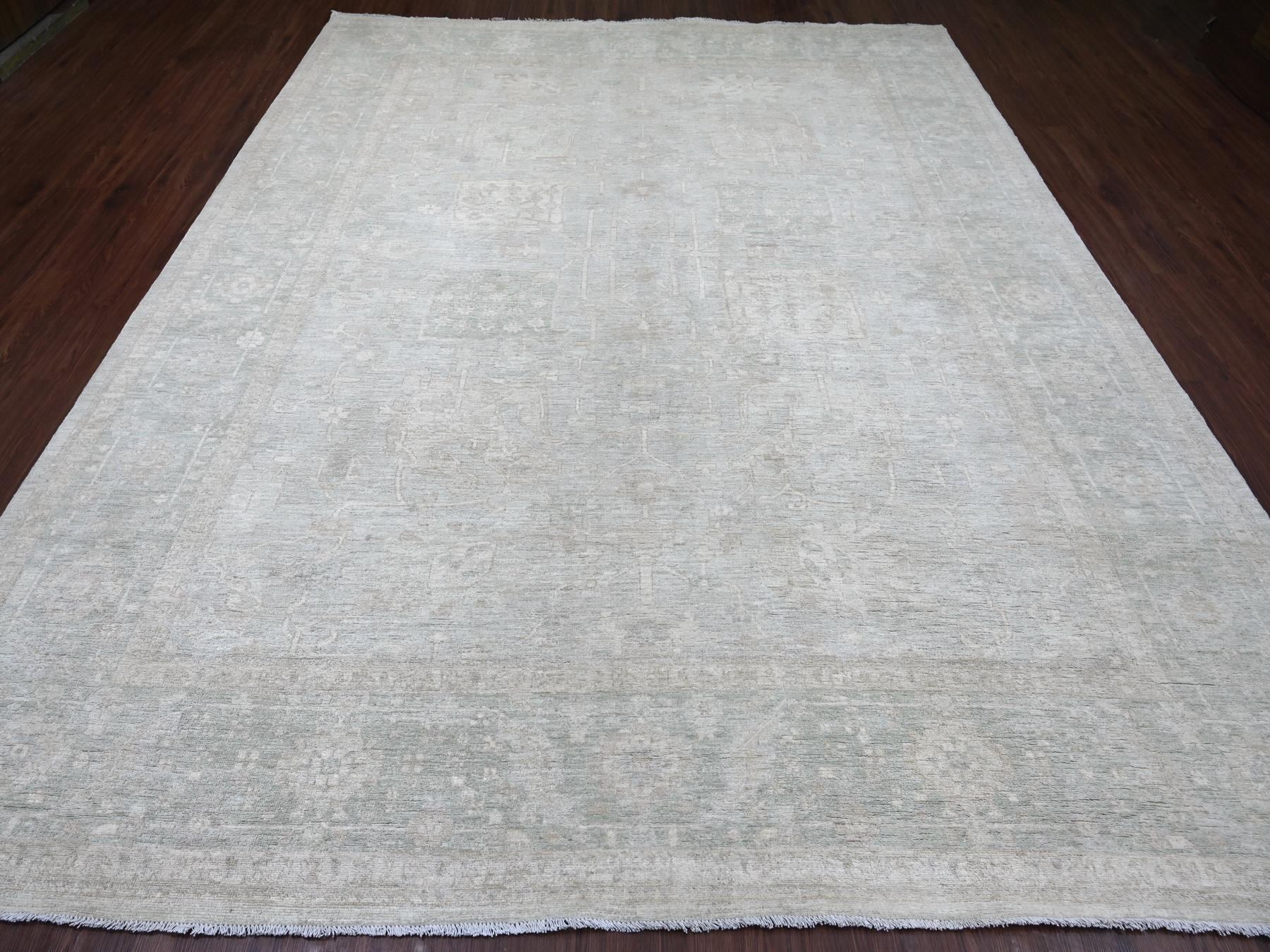 Peshawar Oushak hand-knotted wool rug in Gray & Green, 9'2" x 11'6" — SKU O022732 (view 2)