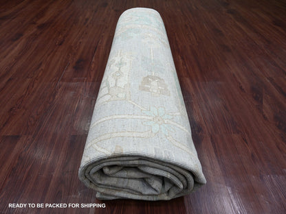 Peshawar Oushak hand-knotted wool rug in Gray & Green, 9'2" x 11'6" — SKU O022732 (view 9)