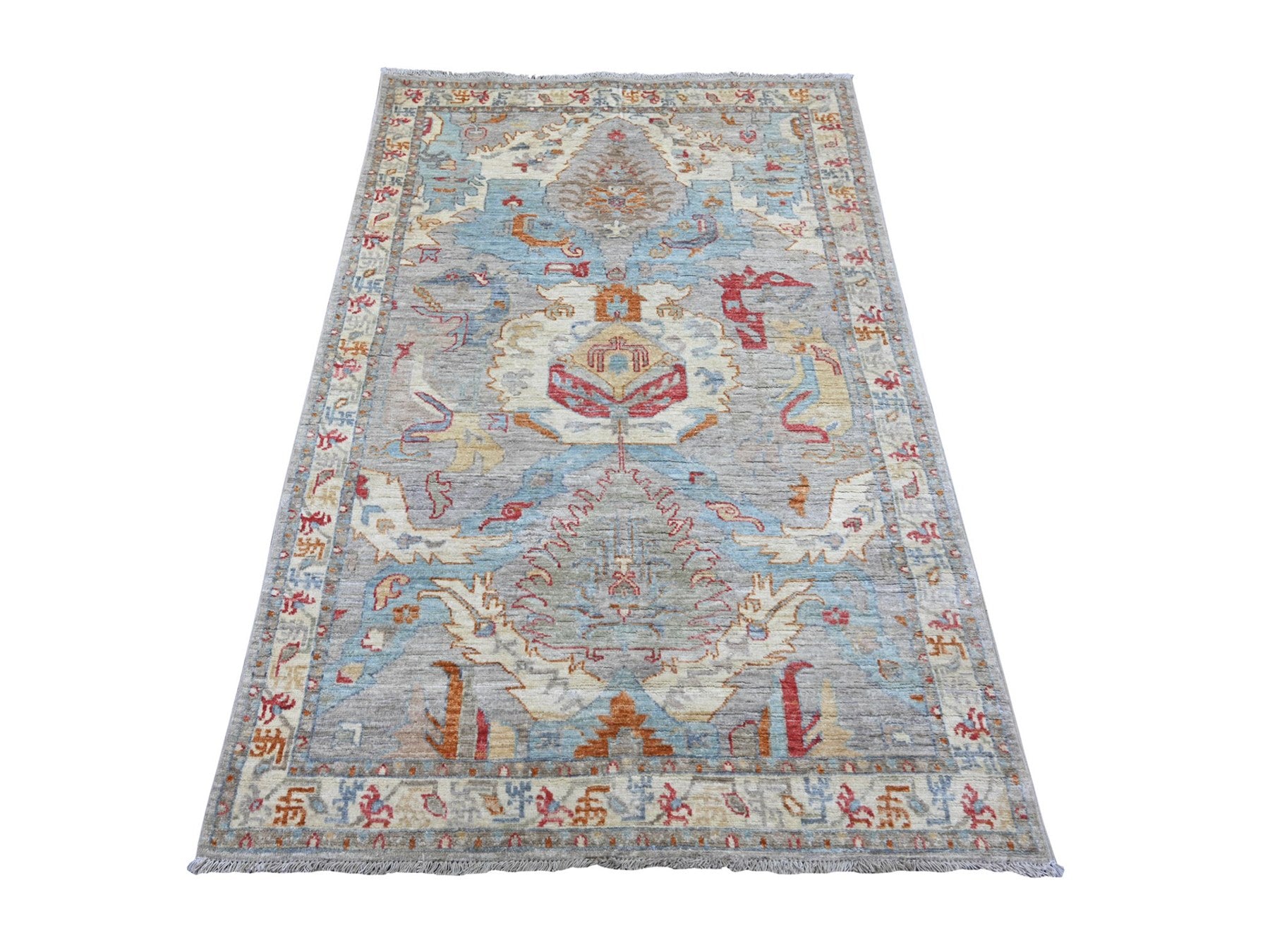 Peshawar Oushak hand-knotted wool rug in Gray & Ivory, 3'10" x 5'9" — SKU O022733