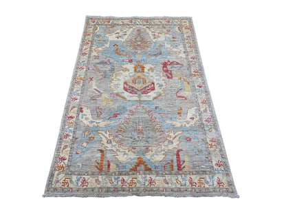 Peshawar Oushak hand-knotted wool rug in Gray & Ivory, 3'10" x 5'9" — SKU O022733