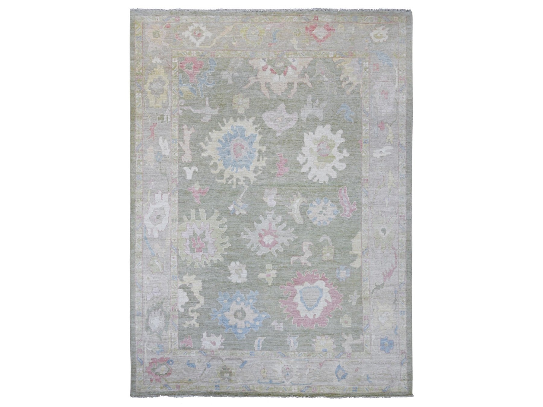 Green 9'11" x 13'8" Oushak And Peshawar Hand knotted Wool Rug - Sku: O022736