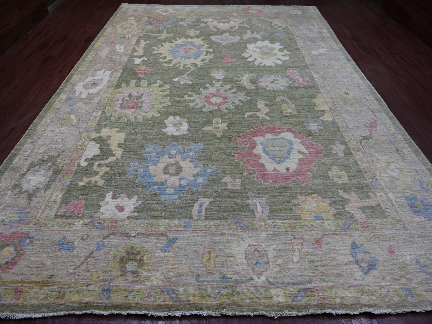 Green 9'11" x 13'8" Oushak And Peshawar Hand knotted Wool Rug - Sku: O022736