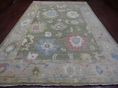 Green 9'11" x 13'8" Oushak And Peshawar Hand knotted Wool Rug - Sku: O022736