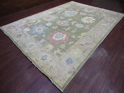 Green 9'11" x 13'8" Oushak And Peshawar Hand knotted Wool Rug - Sku: O022736