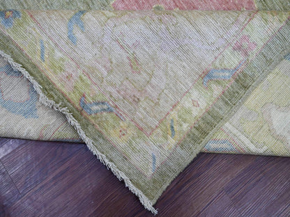 Green 9'11" x 13'8" Oushak And Peshawar Hand knotted Wool Rug - Sku: O022736