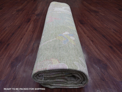 Green 9'11" x 13'8" Oushak And Peshawar Hand knotted Wool Rug - Sku: O022736
