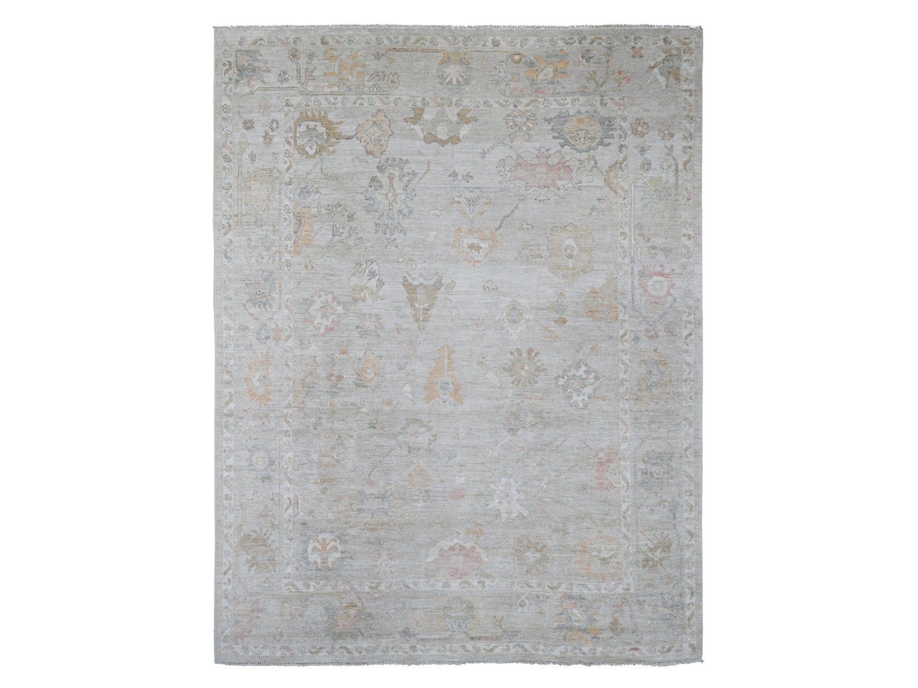 Grey 8'10" x 11'7" Oushak And Peshawar Hand knotted Wool Rug - Sku: O022739