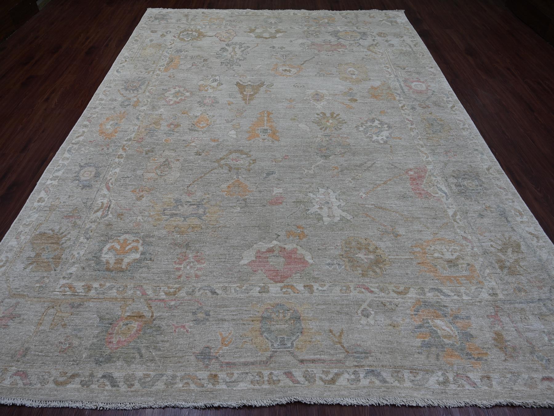 Grey 8'10" x 11'7" Oushak And Peshawar Hand knotted Wool Rug - Sku: O022739