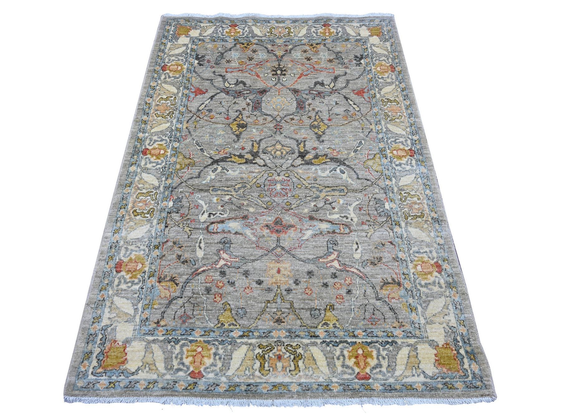 Grey 4'1" x 5'11" Tribal & Geometric Hand knotted Wool Rug - Sku: O022743