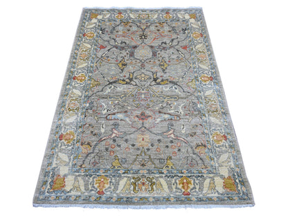 Grey 4'1" x 5'11" Tribal & Geometric Hand knotted Wool Rug - Sku: O022743