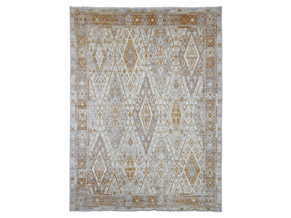 Grey 8'10" x 11'8" Tribal & Geometric Hand knotted Wool Rug - Sku: O022746