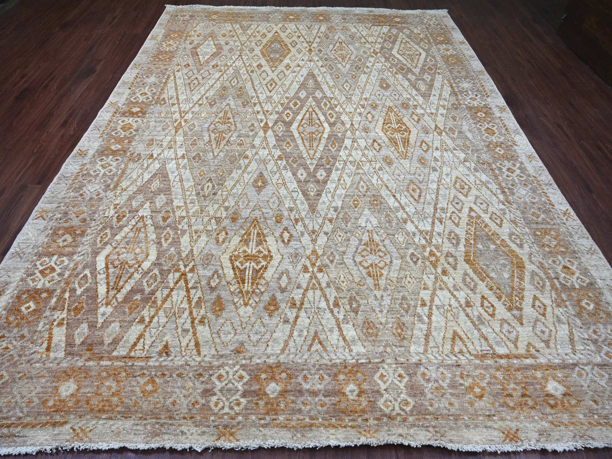 Tribal & Geometric hand-knotted wool rug in Gray, 8'10" x 11'8" — SKU O022746 (view 2)