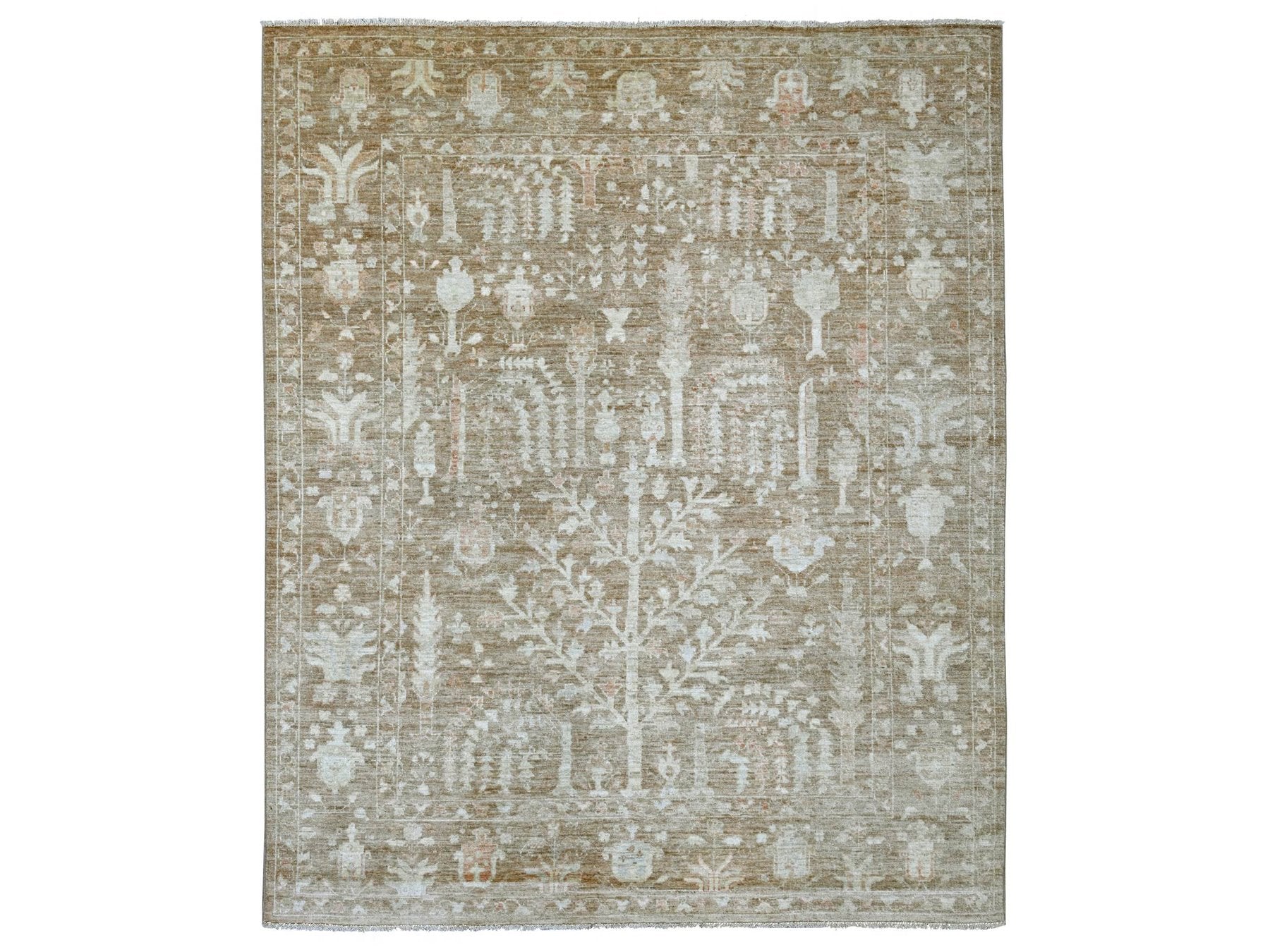 Brown 8'0" x 9'9" Oushak And Peshawar Hand knotted Wool Rug - Sku: O022747