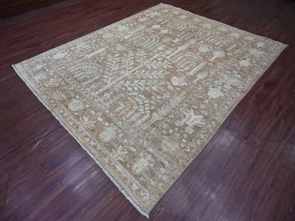 Brown 8'0" x 9'9" Oushak And Peshawar Hand knotted Wool Rug - Sku: O022747