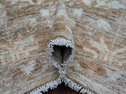 Brown 8'0" x 9'9" Oushak And Peshawar Hand knotted Wool Rug - Sku: O022747