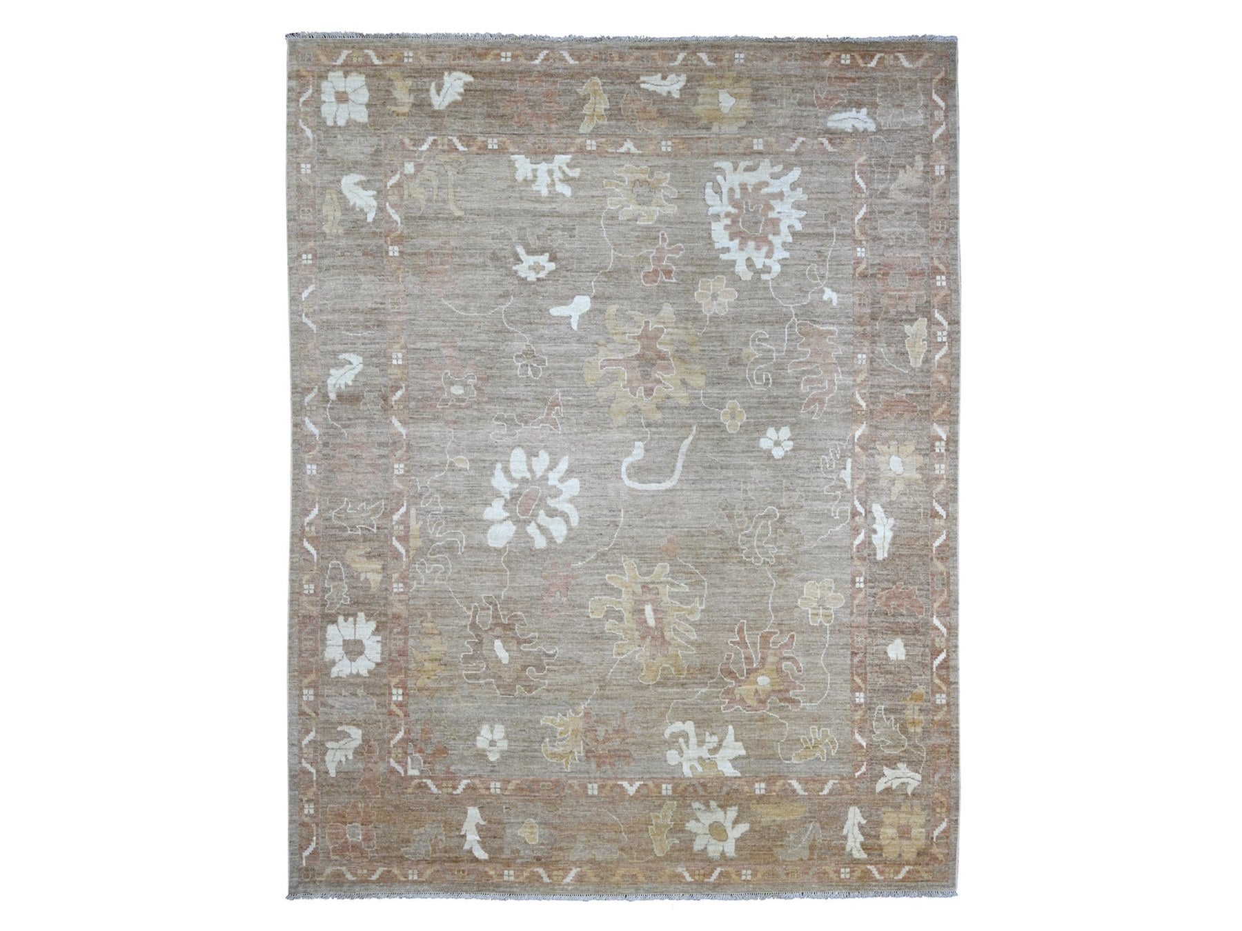 Brown 9'3" x 11'10" Oushak And Peshawar Hand knotted Wool Rug - Sku: O022749