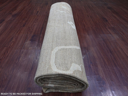 Brown 9'3" x 11'10" Oushak And Peshawar Hand knotted Wool Rug - Sku: O022749