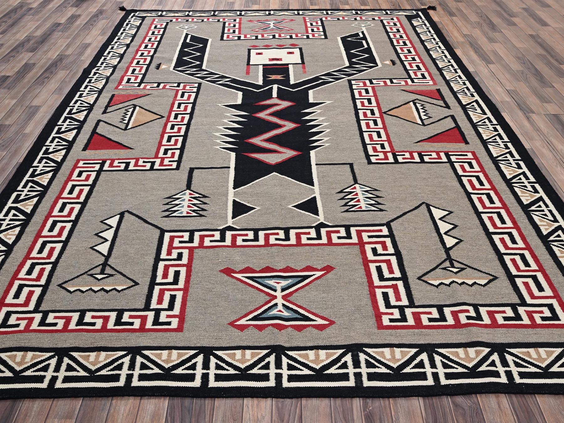 Flat-Weave hand-knotted wool rug in Gray & Black, 9'3" x 11'11" — SKU O02274 (view 2)