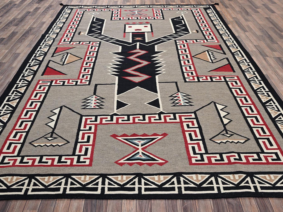 Flat-Weave hand-knotted wool rug in Gray & Black, 9'3" x 11'11" — SKU O02274 (view 2)