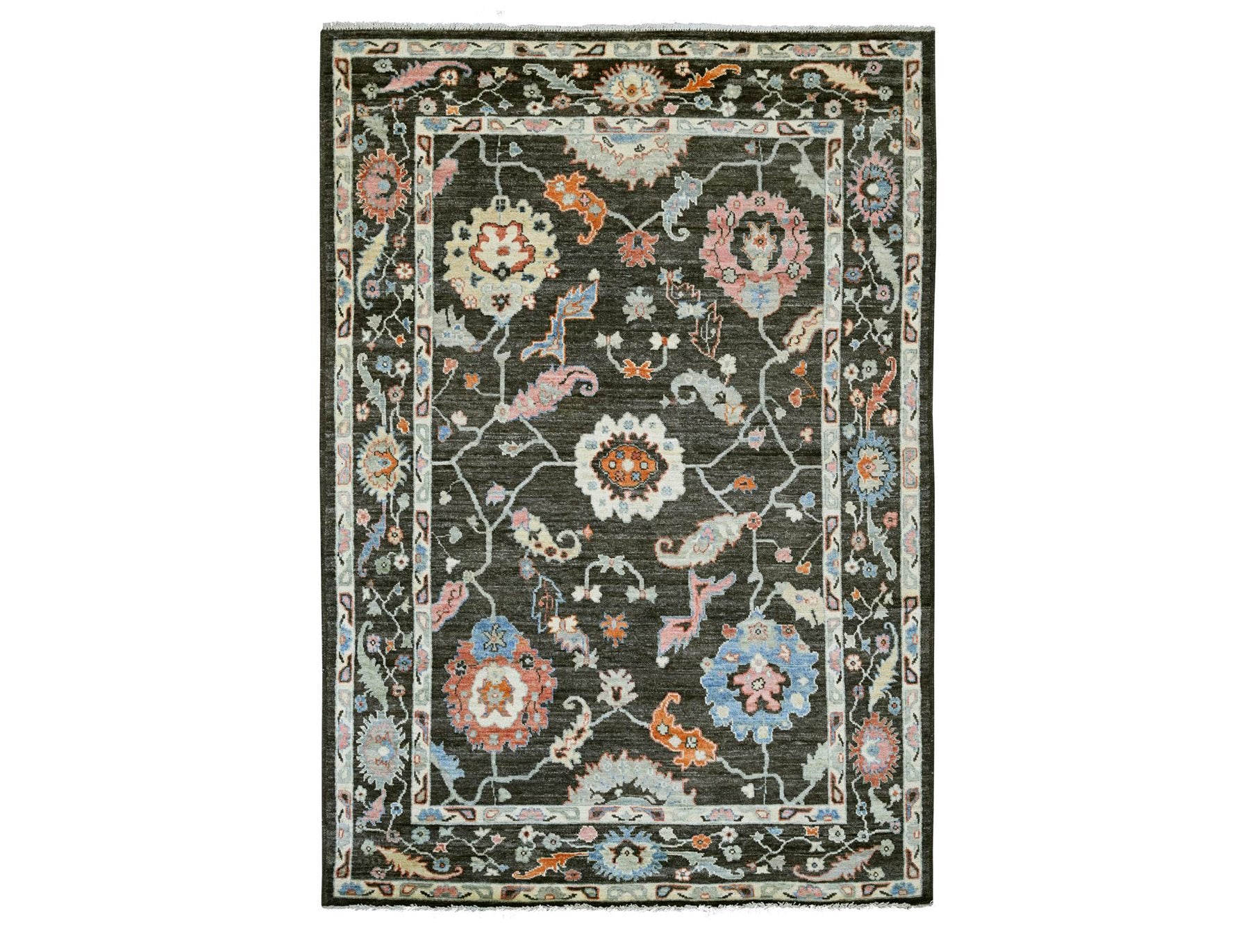 Black 6'1" x 8'10" Oushak And Peshawar Hand knotted Wool Rug - Sku: O022751