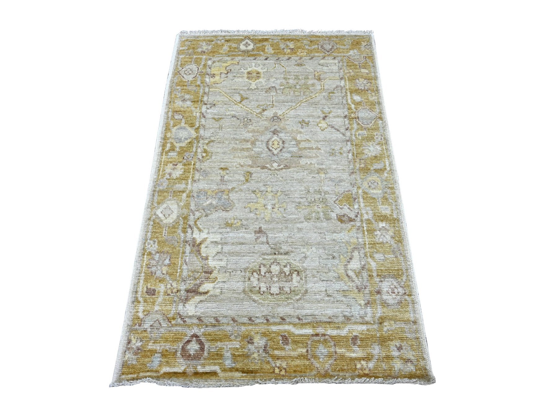 Grey 3'1" x 4'11" Oushak And Peshawar Hand knotted Wool Rug - Sku: O022754