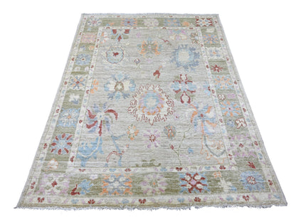 Oushak Oushak hand-knotted wool rug in Gray & Green, 5' x 6'5" — SKU O022755