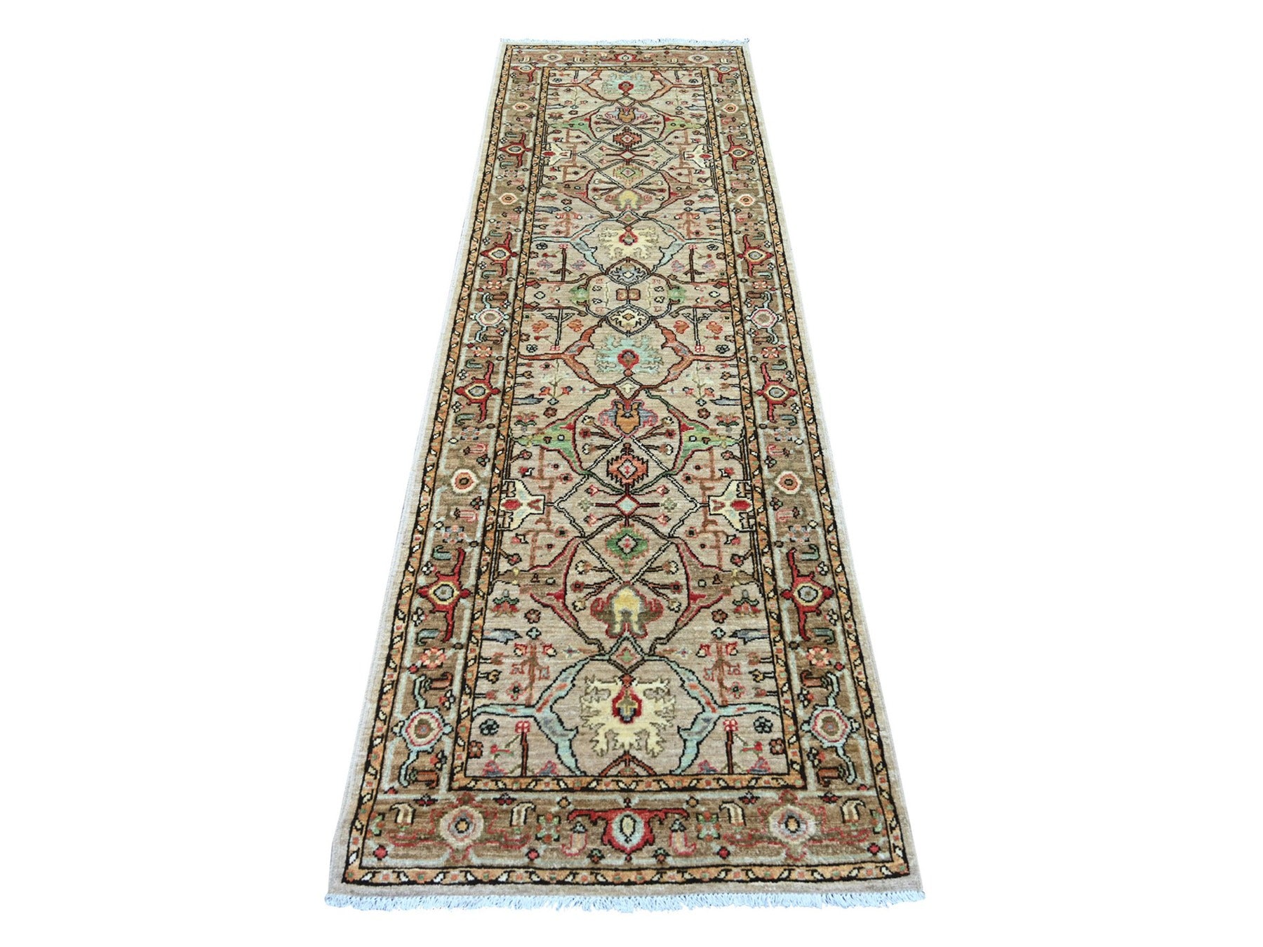 Brown 2'8" x 8'3" Tribal & Geometric Hand knotted Wool Rug - Sku: O022759
