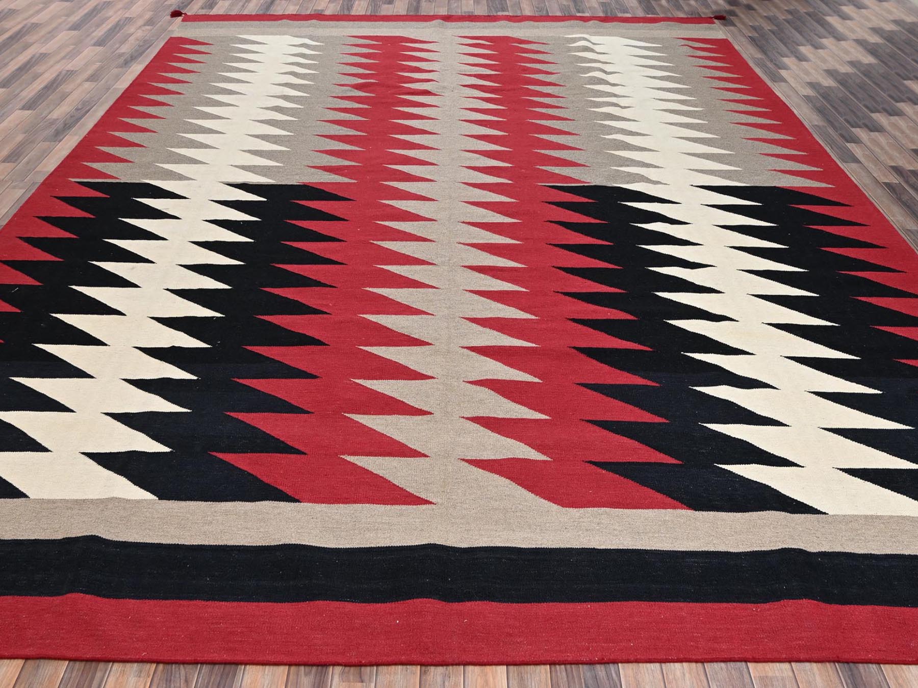 Red 12'0" x 14'11" Flat Weave Hand woven Wool Rug - Sku: O02275