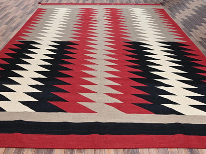 Red 12'0" x 14'11" Flat Weave Hand woven Wool Rug - Sku: O02275