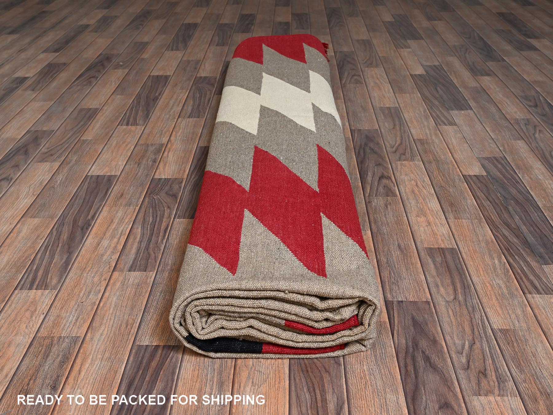 Flat-Weave hand-knotted wool rug in Red, 12' x 14'11" — SKU O02275 (view 6)