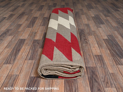Flat-Weave hand-knotted wool rug in Red, 12' x 14'11" — SKU O02275 (view 6)