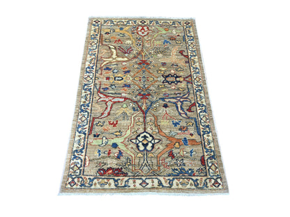 Brown 3'2" x 4'9" Tribal & Geometric Hand knotted Wool Rug - Sku: O022767