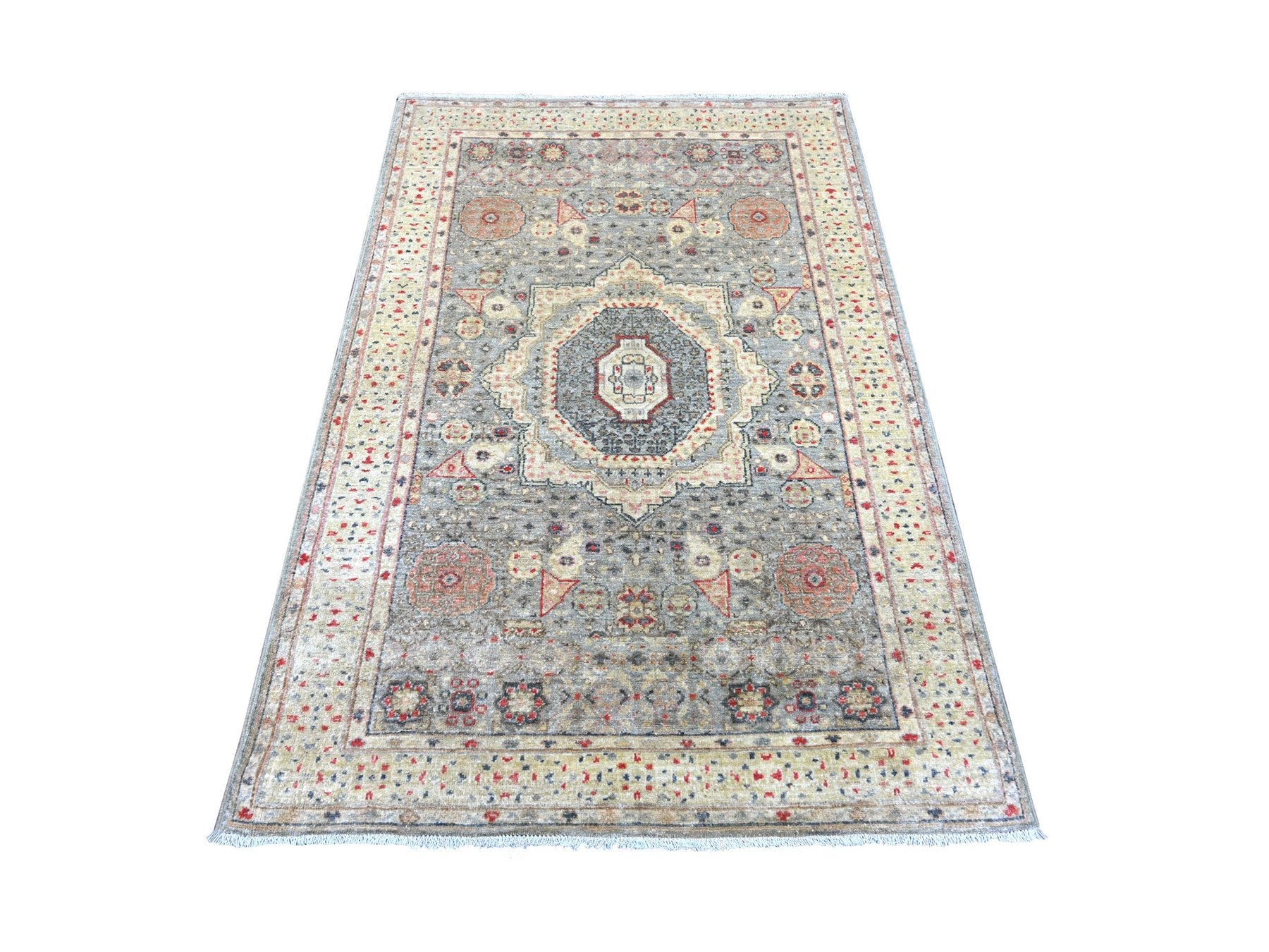 Mamluk Mamluk hand-knotted wool rug in Gray & Green, 3'10" x 5'10" — SKU O022768