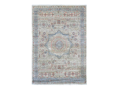 Mamluk Mamluk hand-knotted wool rug in Ivory & Blue, 6'1" x 8'10" — SKU O022769